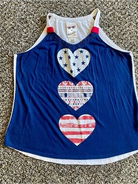 Belle Du Jour Tank Top with White, Red and Pink Heart Accents Size Girls XL
